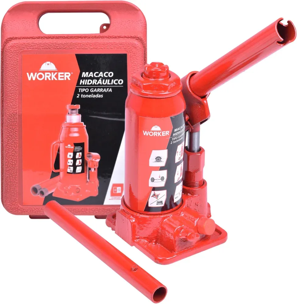Macaco Hidráulico Garrafa com Maleta 2T 60mm Worker