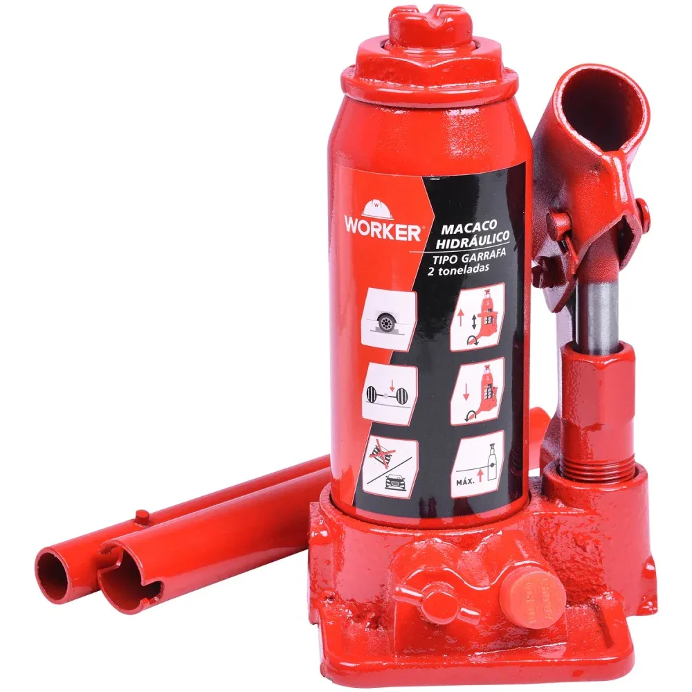 Macaco Hidráulico Garrafa com Maleta 2T 60mm Worker - Imagem 4