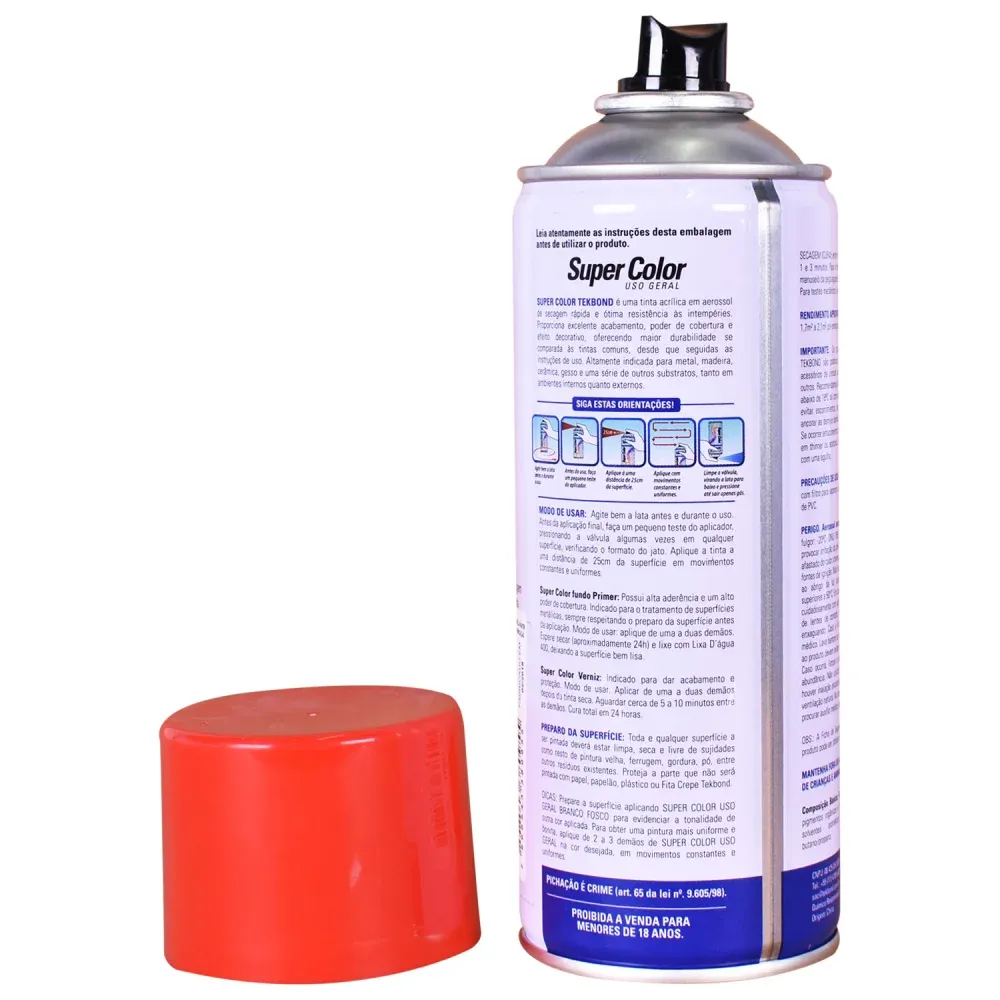 Tinta Spray Super Color para Uso Geral Vermelha 350ml Tekbond - Imagem 15