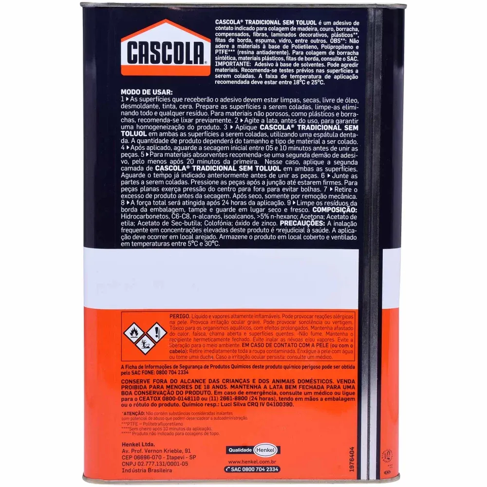 Adesivo de Contato Cascola Tradicional sem Toluol 14Kg Henkel - Imagem 3