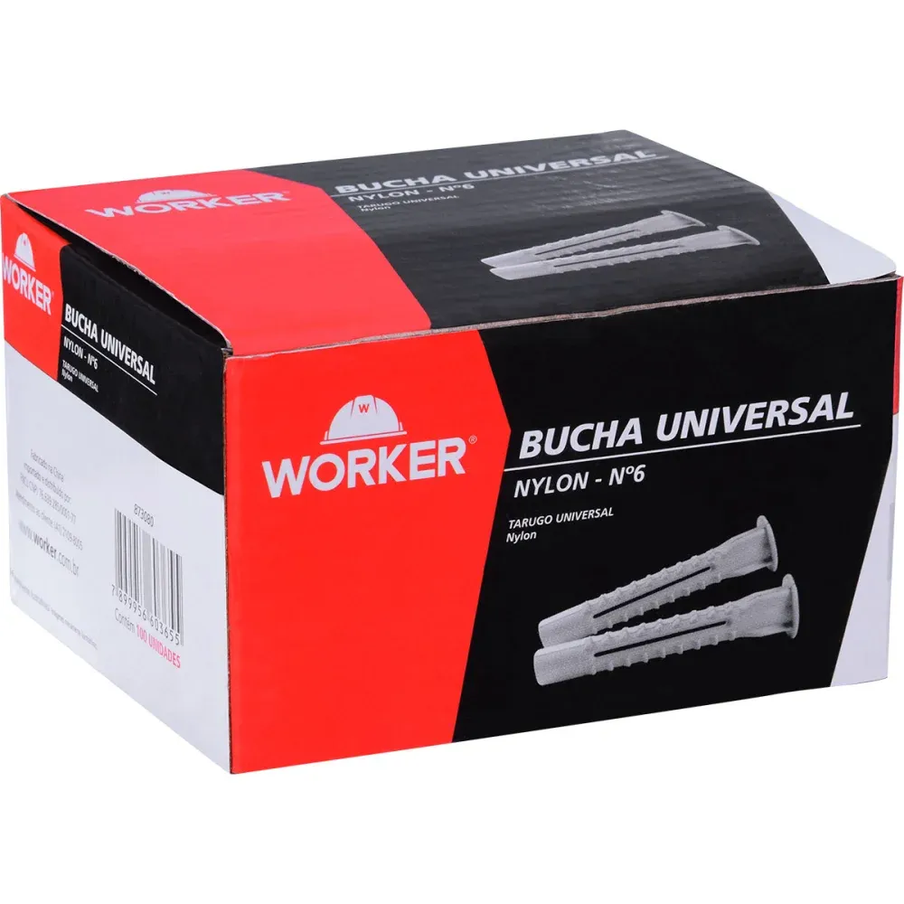 Bucha Universal de Nylon N°6 com 100 Peças Worker - Imagem 4