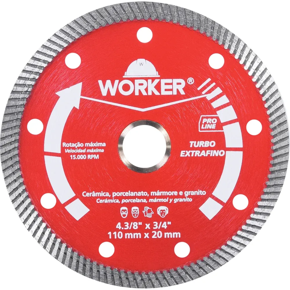Disco de Corte Diamantado Turbo Extrafino 4.3/8" x 3/4" Worker
