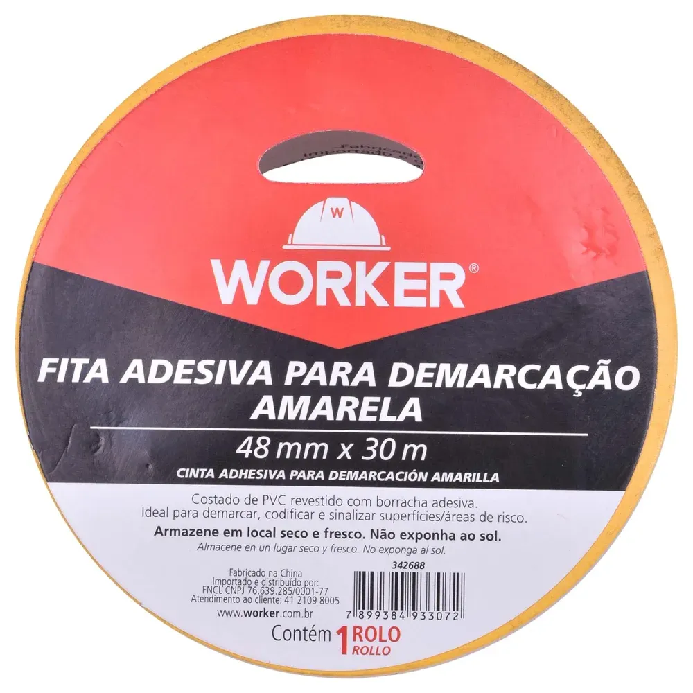 Fita Adesiva Para Demarcação Na Cor Preto 48mm x 30m Worker