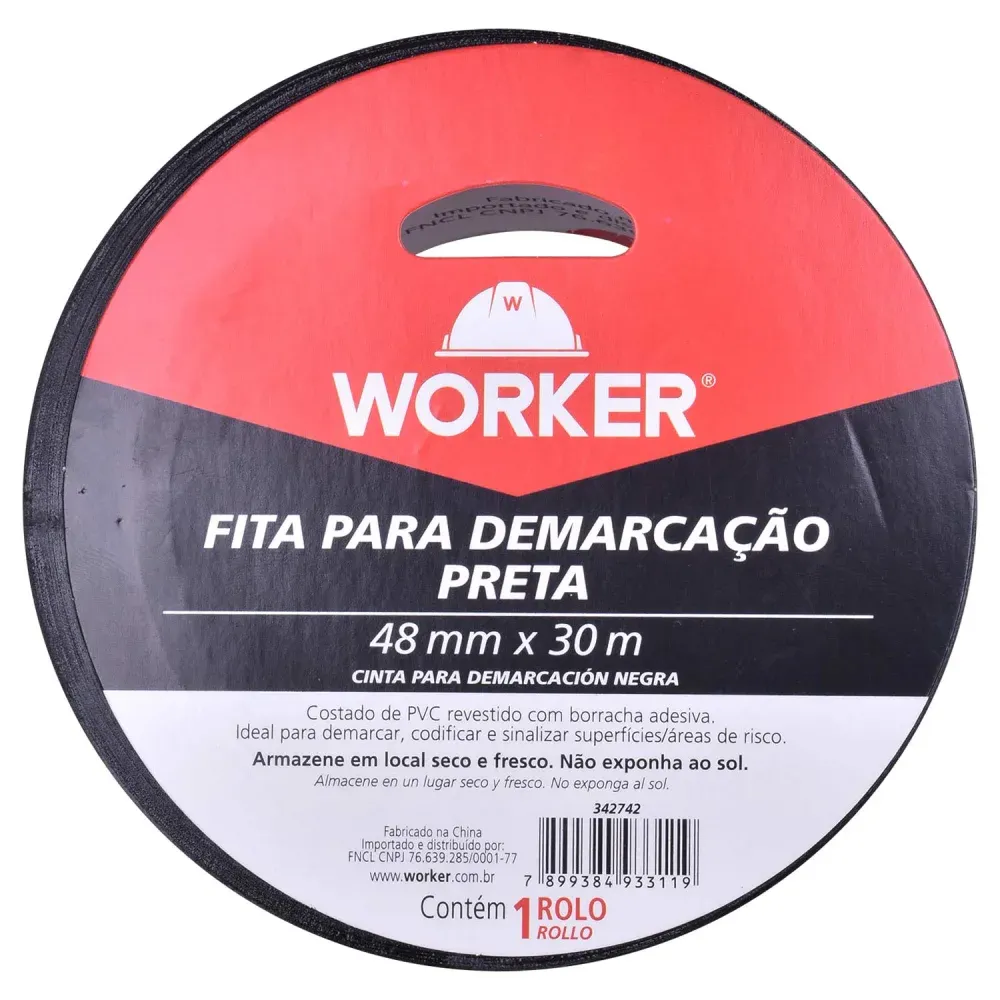 Fita Adesiva Para Demarcação Na Cor Preto 48mm x 30m Worker - Imagem 13