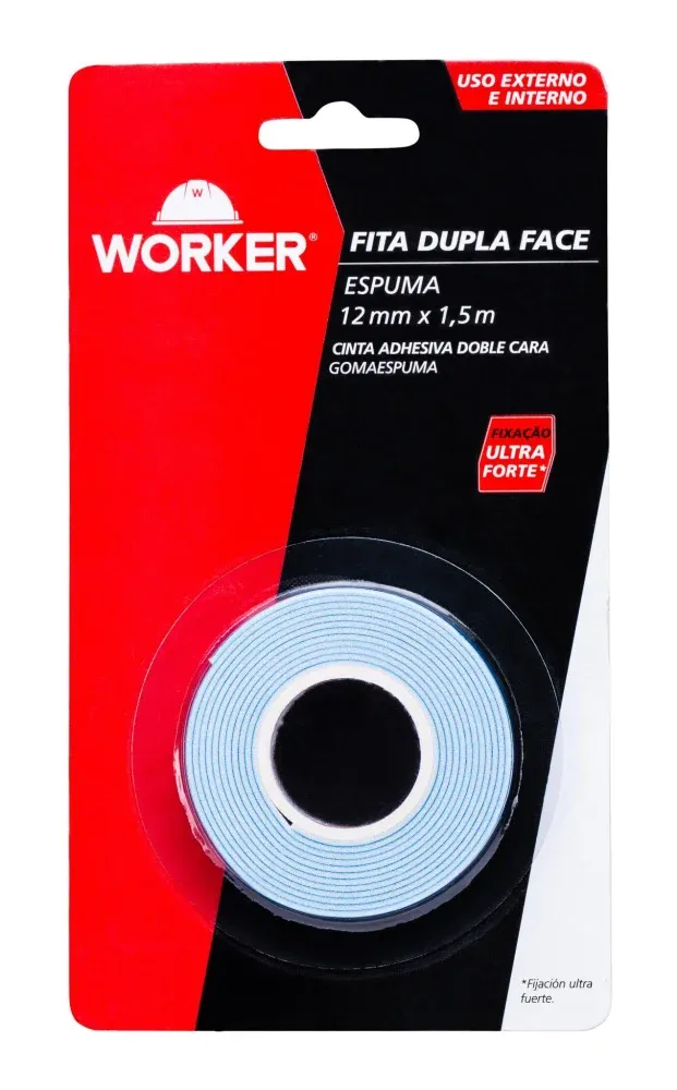 Fita Dupla Face Espuma Uso Interno e Externo 12mm x 1,5m Worker - Imagem 2