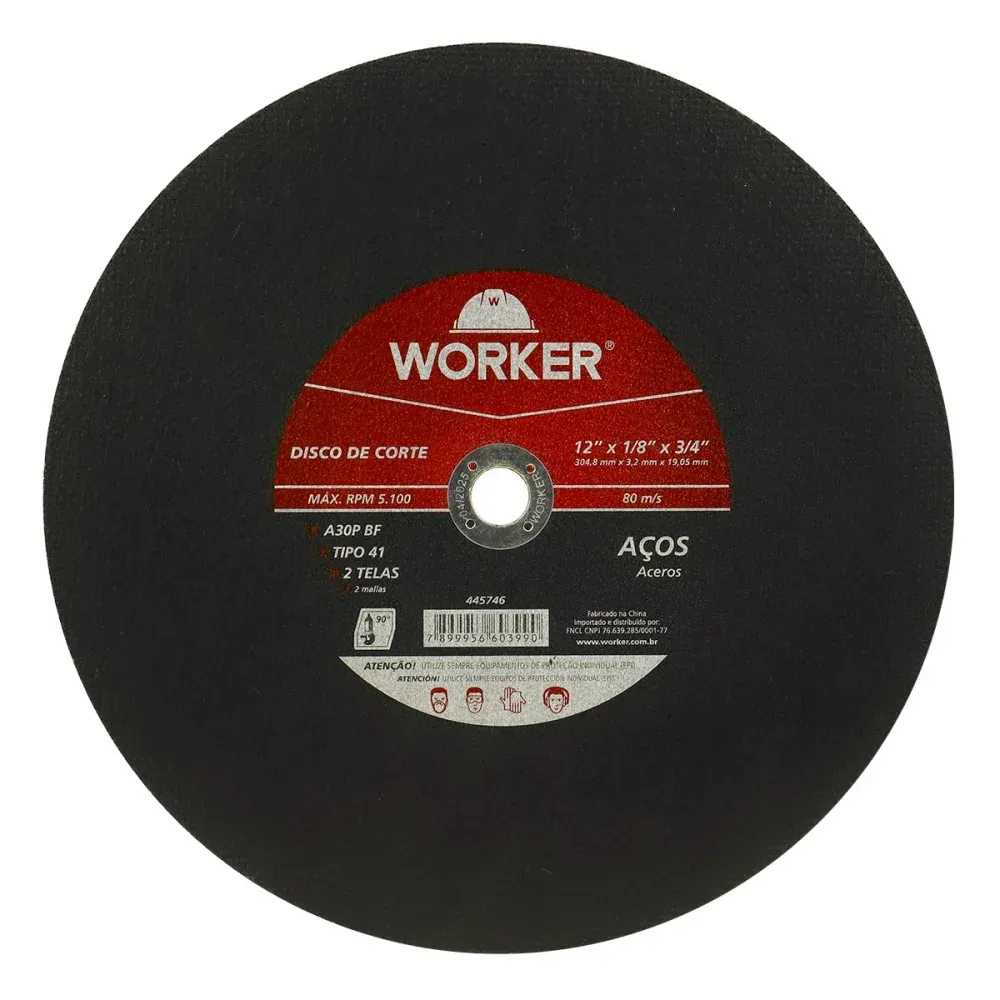 Disco de Corte para Aço com Furo 3/4" 12x304,8mm Worker