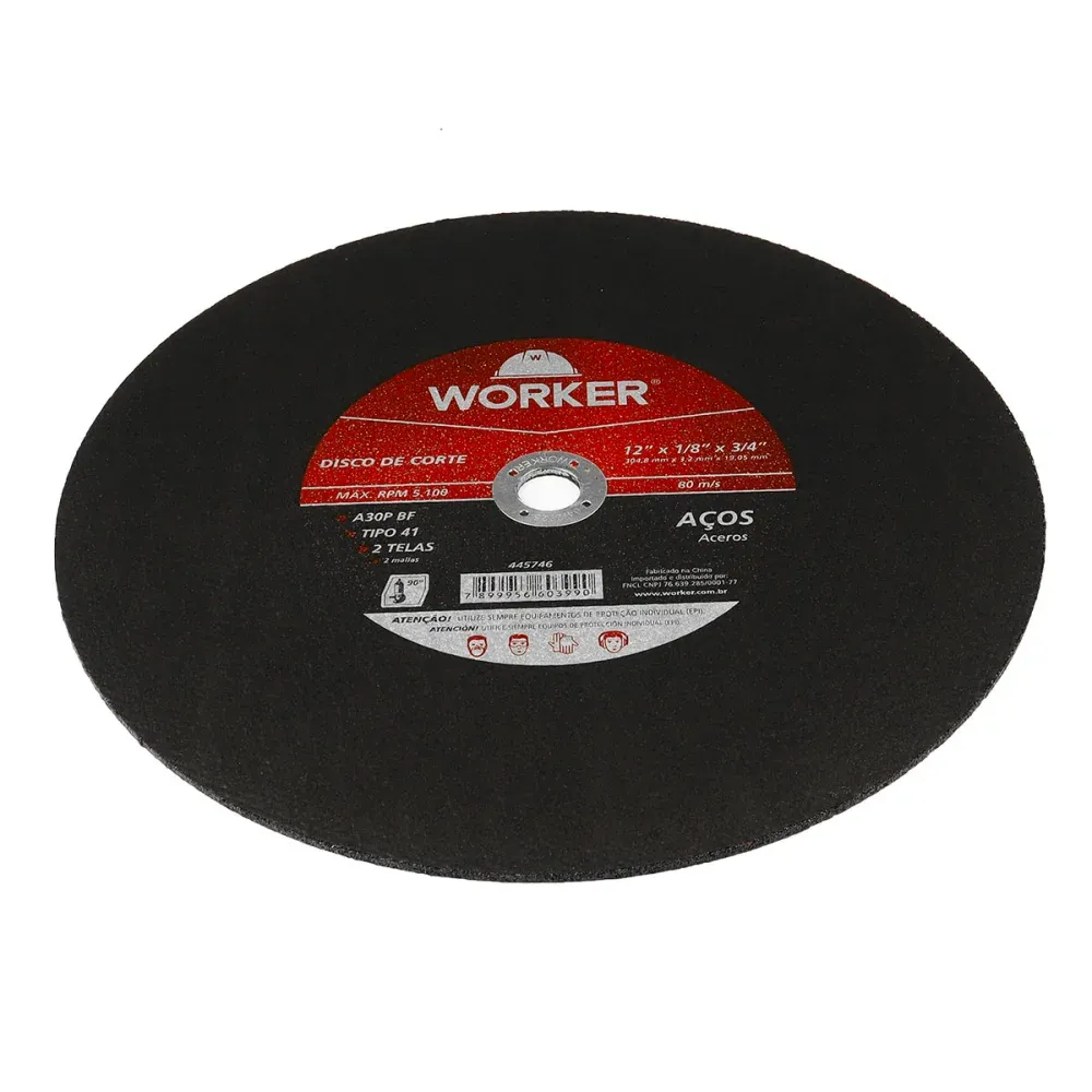 Disco de Corte para Aço com Furo 3/4" 12x304,8mm Worker - Imagem 2