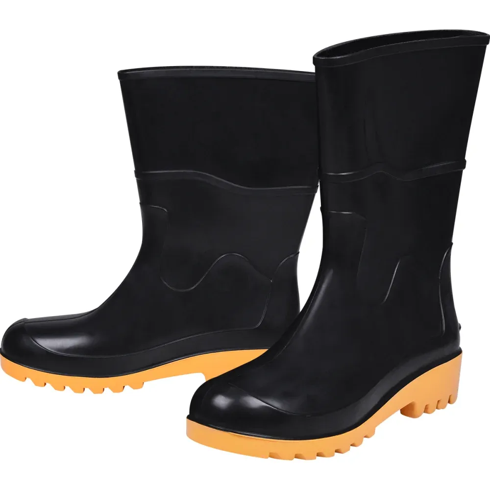 Bota PVC Preto/Amarelo Cano Médio Com Forro Worker