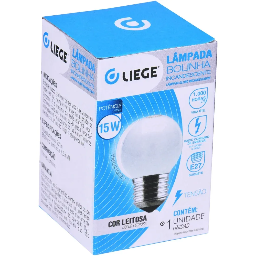 Lâmpada Bolinha 15w E27 Leitosa Incandescente Liege 220V - Imagem 3