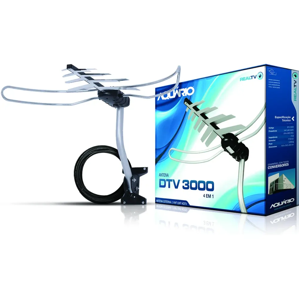 Antena Externa para TV Sinal 4K HDTV Digital VHF UHF FM Aquário