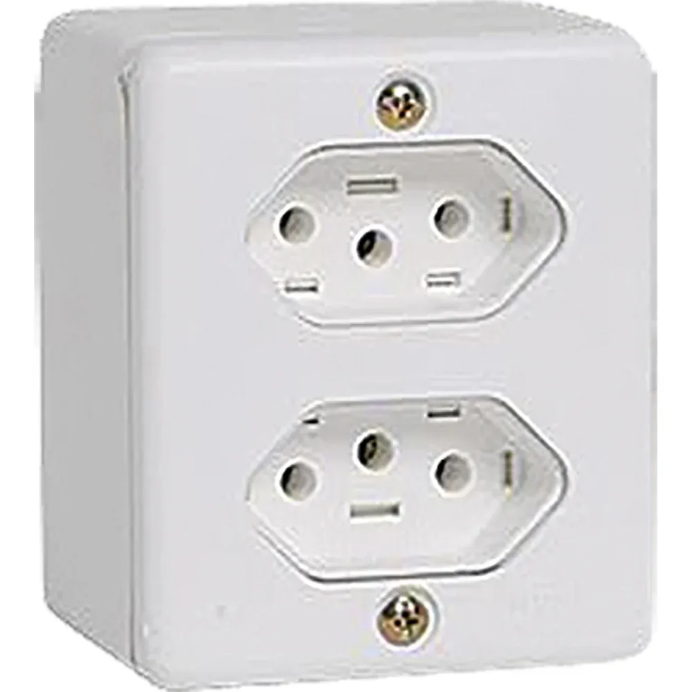 TOMADA SOBREPOR ILUMI DUPLA 10A BRANCA BOX