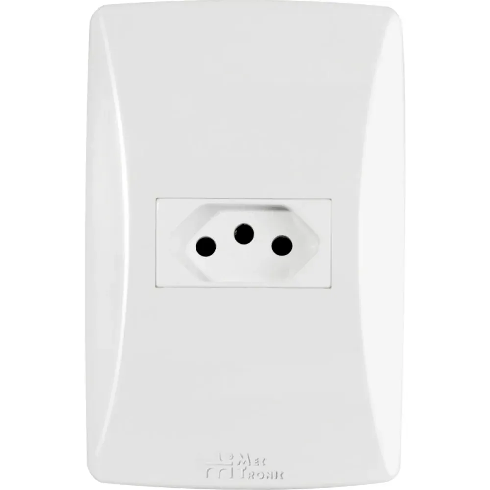 Tomada Petra Horizontal Branca com Placa 2P+T 10A Mectronic