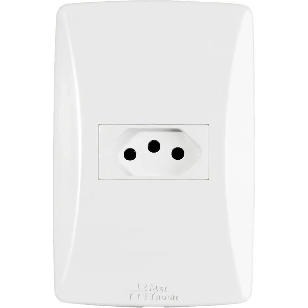 Tomada Petra Horizontal Branca com Placa 2P+T 20A Mectronic