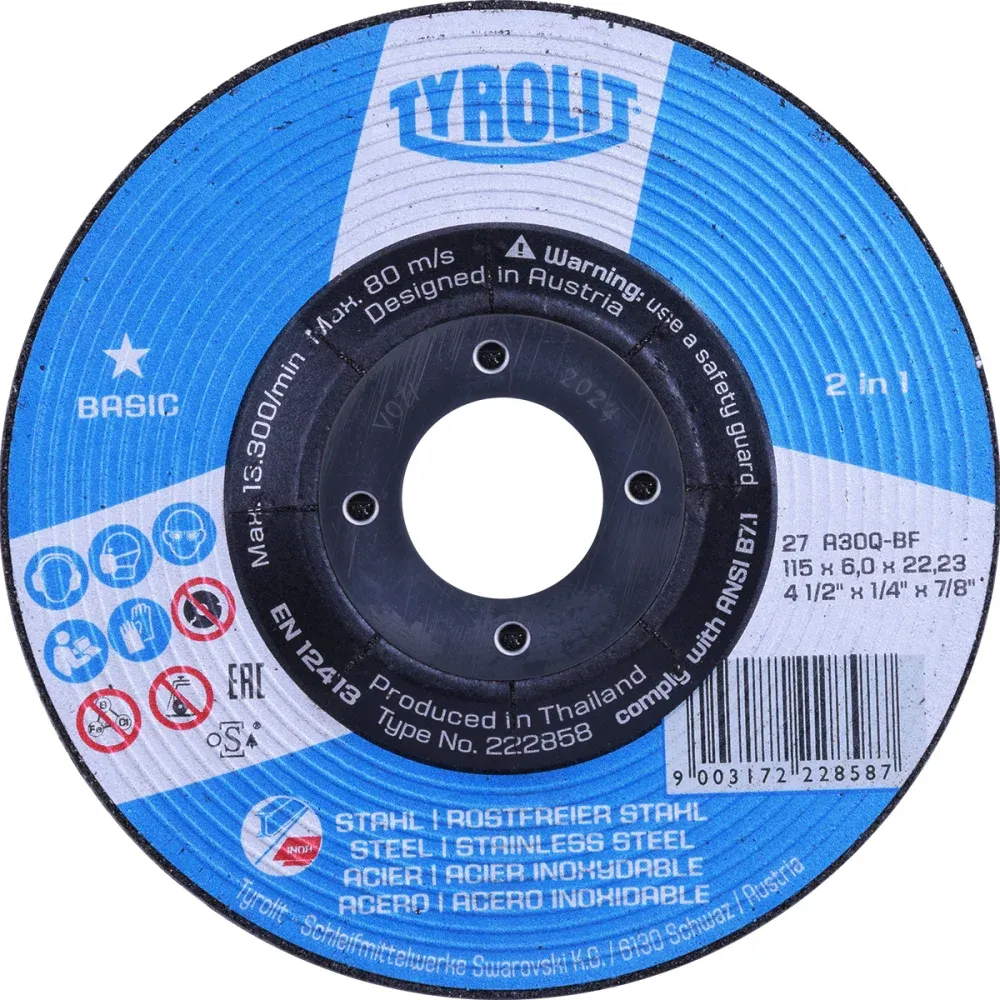 Disco de Desbaste 2 em 1 4.1/2" x 6,0mm x 7/8" – Aço e Inox Tyrolit