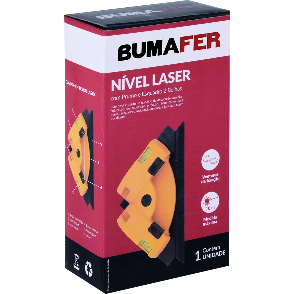 Nível Laser com Prumo e Esquadro 2 Bolhas 10M Bumafer - Imagem 5