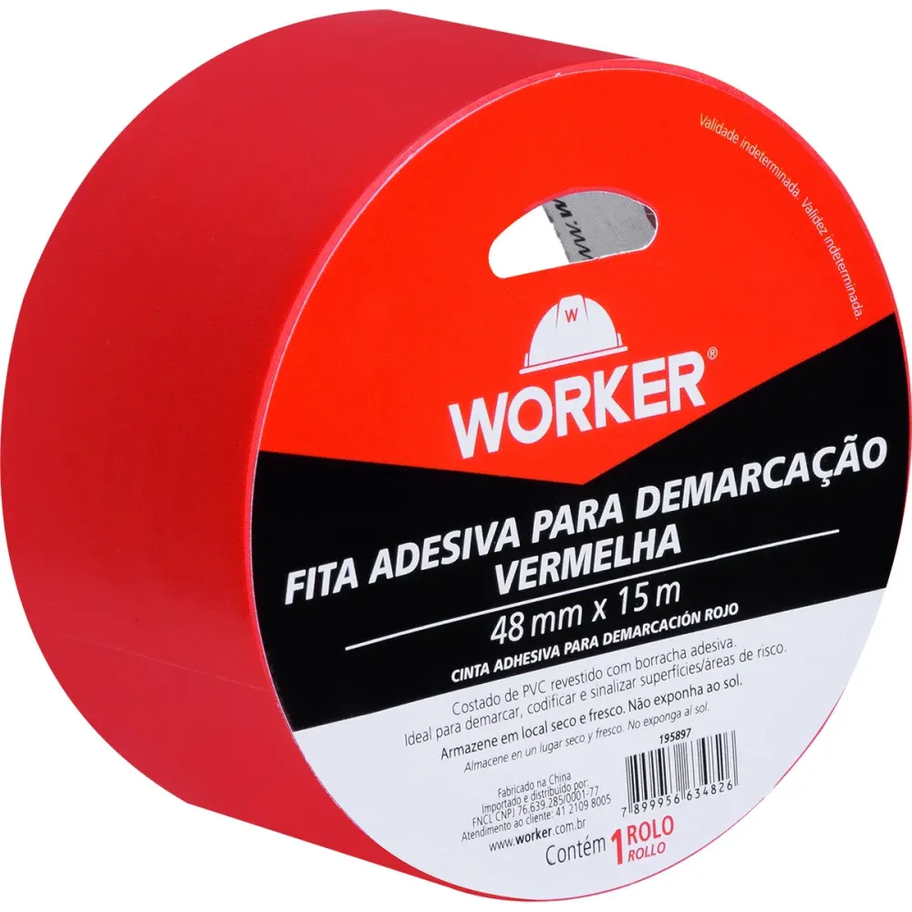 Fita Adesiva Para Demarcação 48mmx15m Vermelha Worker