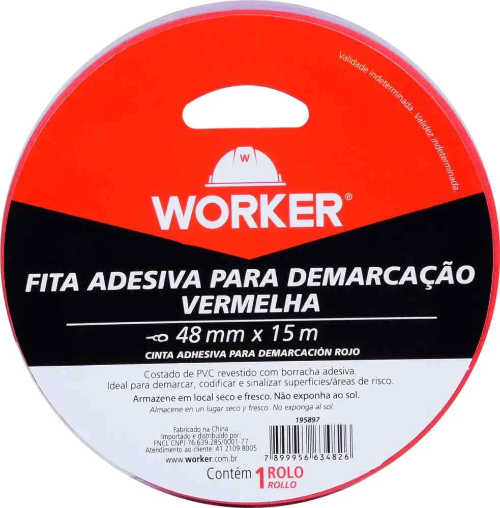 Fita Adesiva Para Demarcação 48mmx15m Vermelha Worker - Imagem 2