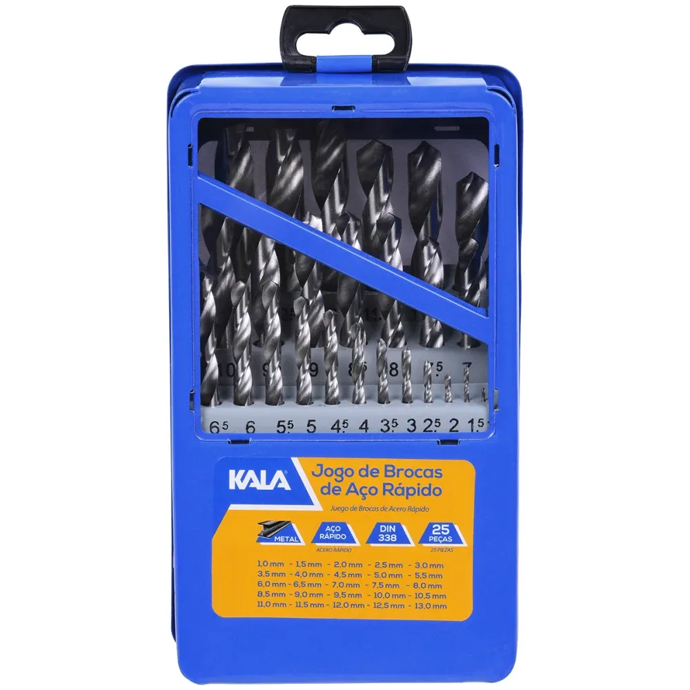 Jogo de Broca de Aço Rapido 25 Peças 1mm a 13mm Kala - Imagem 2