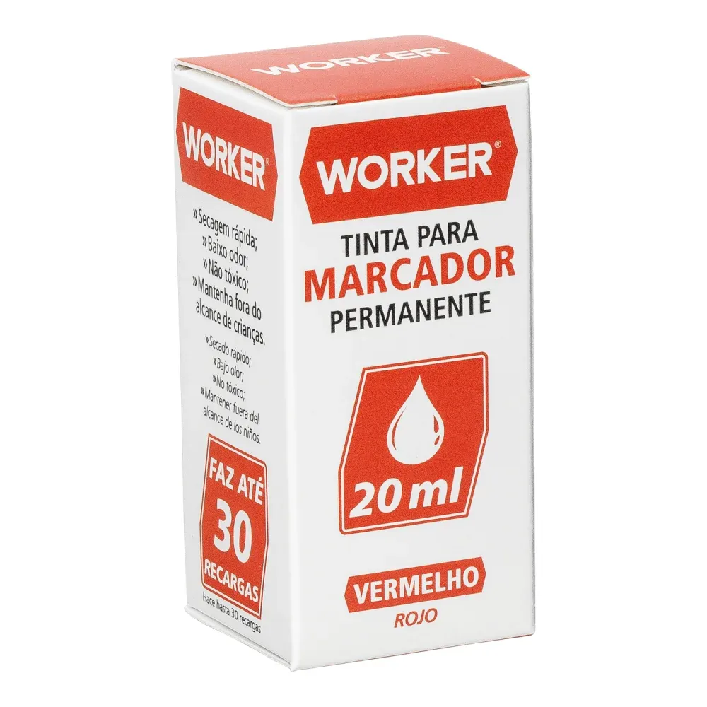 Tinta Marcador Permanente Vermelho com 20ml da Worker - Imagem 2