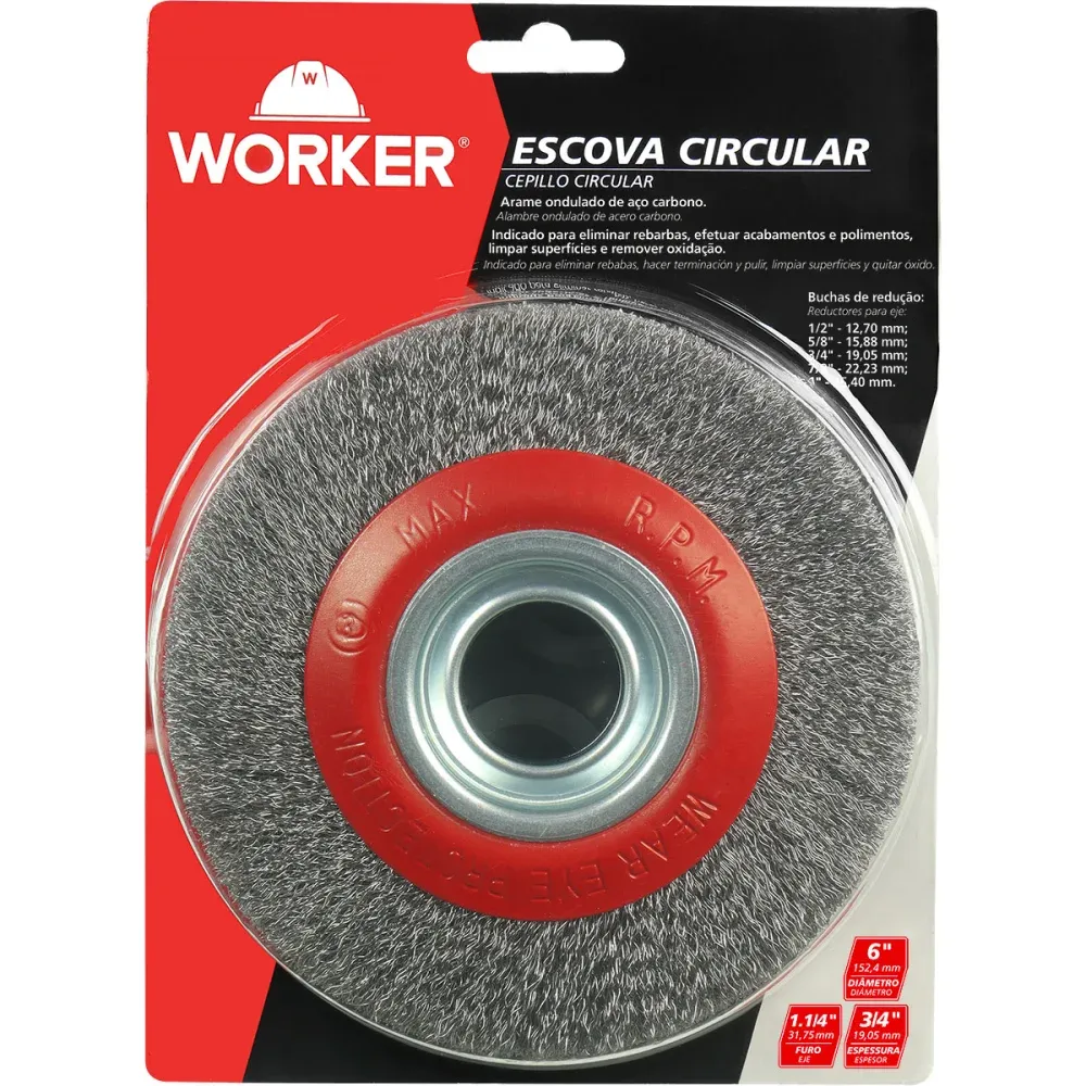 Escova Circular em Aço Ondulado 6"x 1/2" Worker - Imagem 5