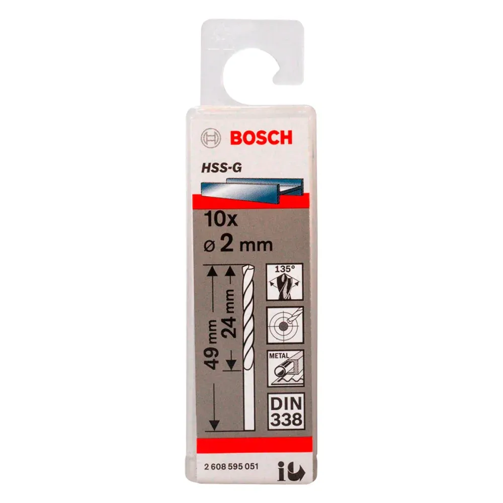 Broca para Metal de Aço Rápido Cilíndrico HSS-G 2mm Bosch