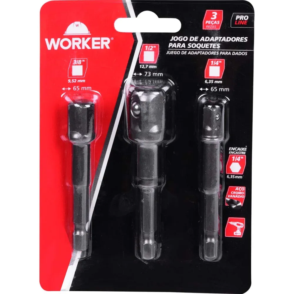 Jogo de Adaptadores para Soquetes de 1/2" a 3/8" 3 Peças Worker - Imagem 5