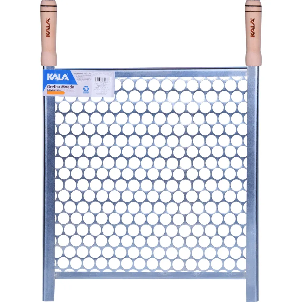 Grelha de Moeda em Aço Galvanizado e Cabo de Madeira 40x40cm Kala