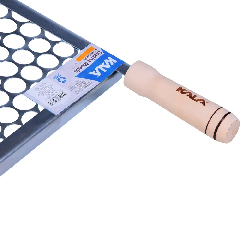 Grelha de Moeda em Aço Galvanizado e Cabo de Madeira 40x40cm Kala - Imagem 2