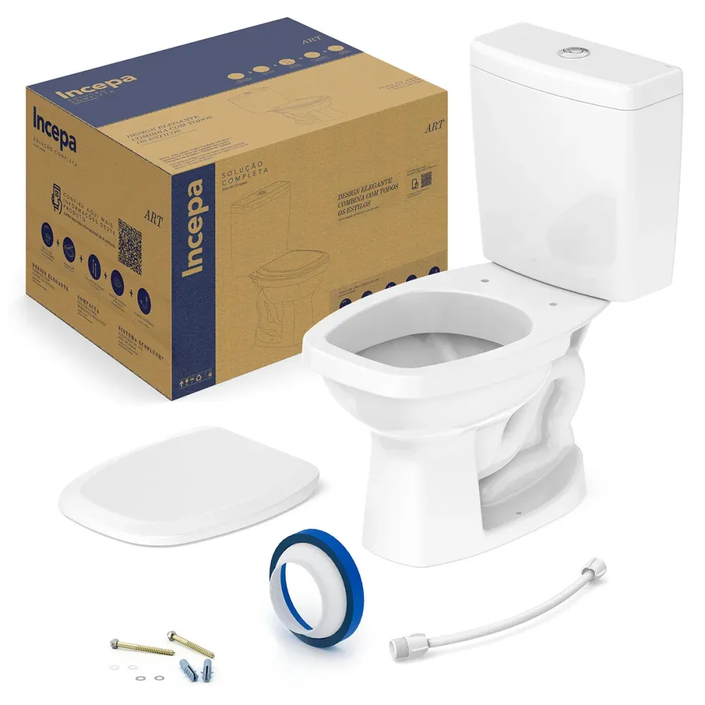 Kit Completo Art Bacia e Caixa Acoplada Branca Incepa