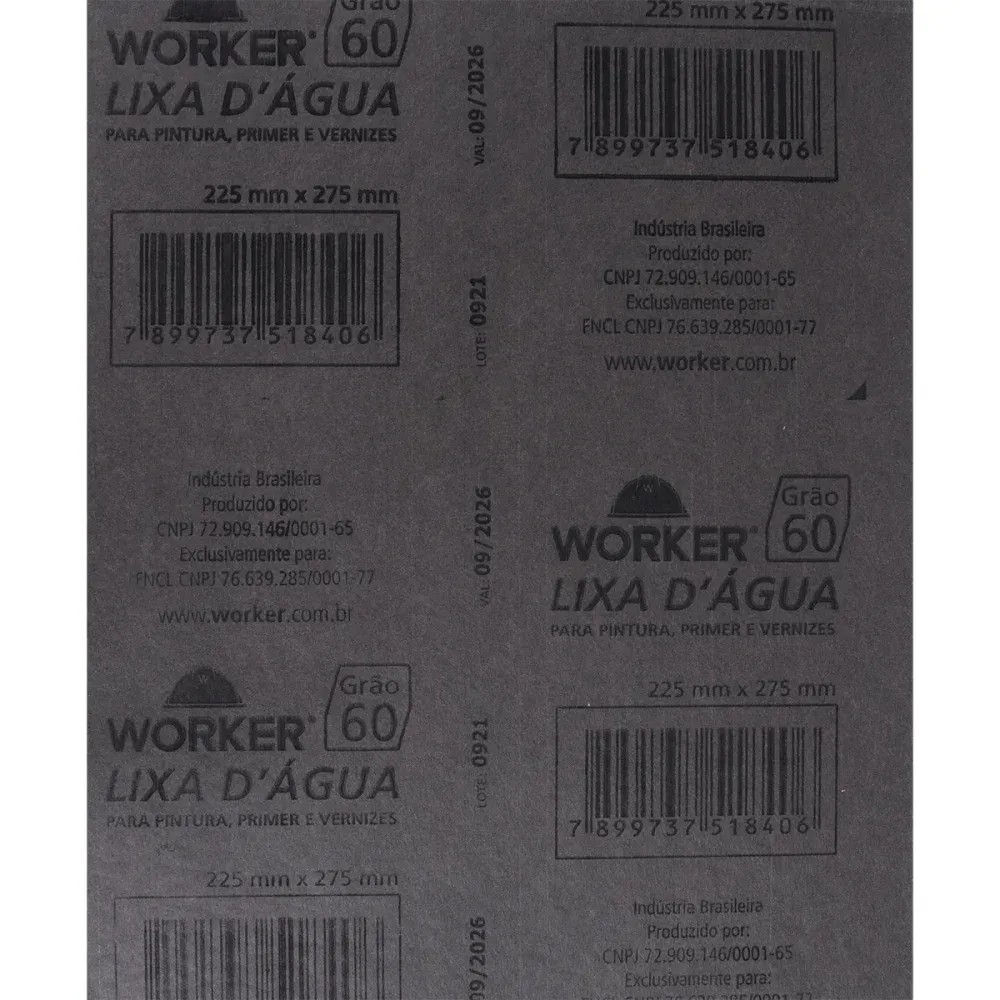 Lixa D'Água Para Desbaste Grão 60 225X275Mm Worker - Imagem 2