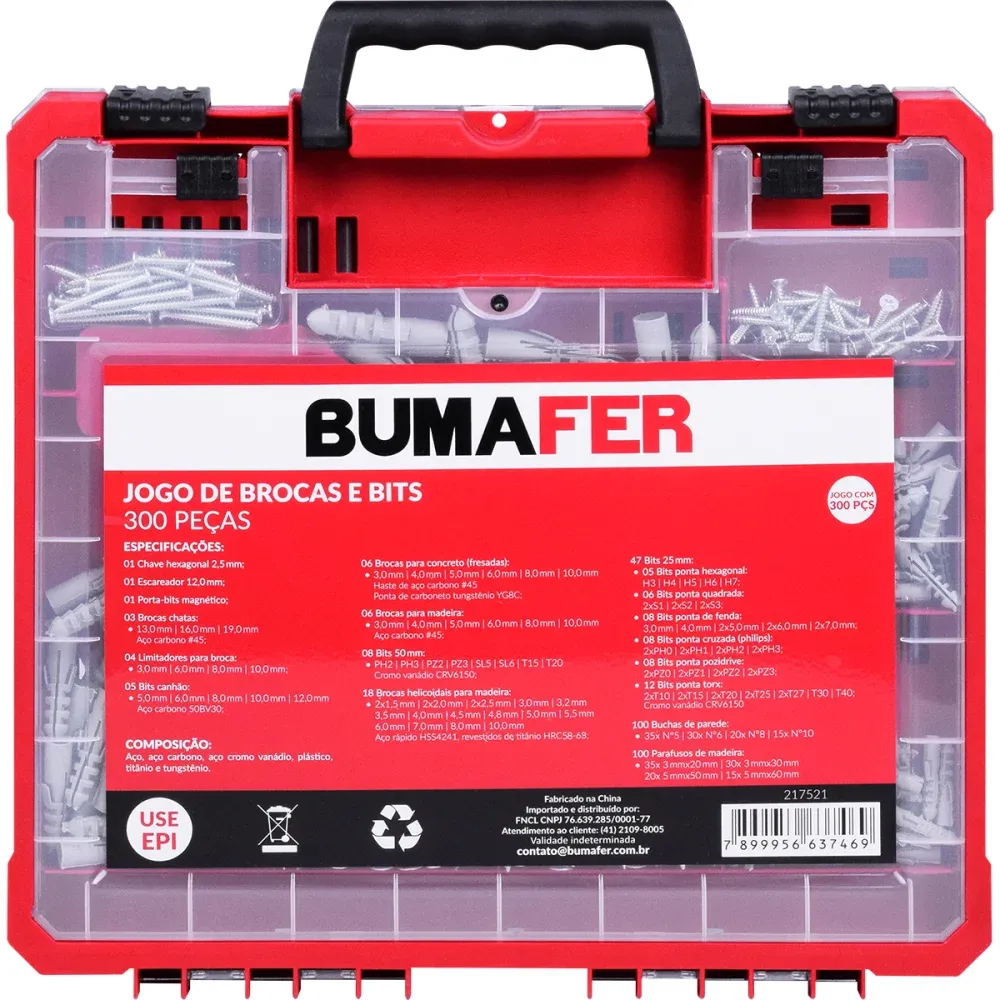 Jogo de Brocas e Bits em Cromo Vanádio com 300 Peças Bumafer - Imagem 2