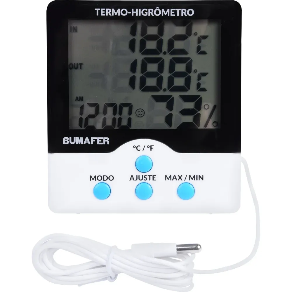 Termo Higrômetro Digital de Temperatura e Umidade 1,5m Bumafer