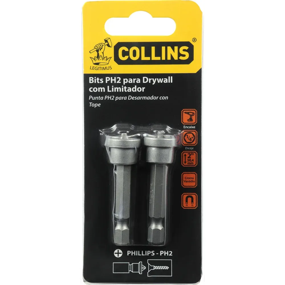 Bits PH2 para Drywall com Limitador 2" 50,40mm 2 pçs Collins