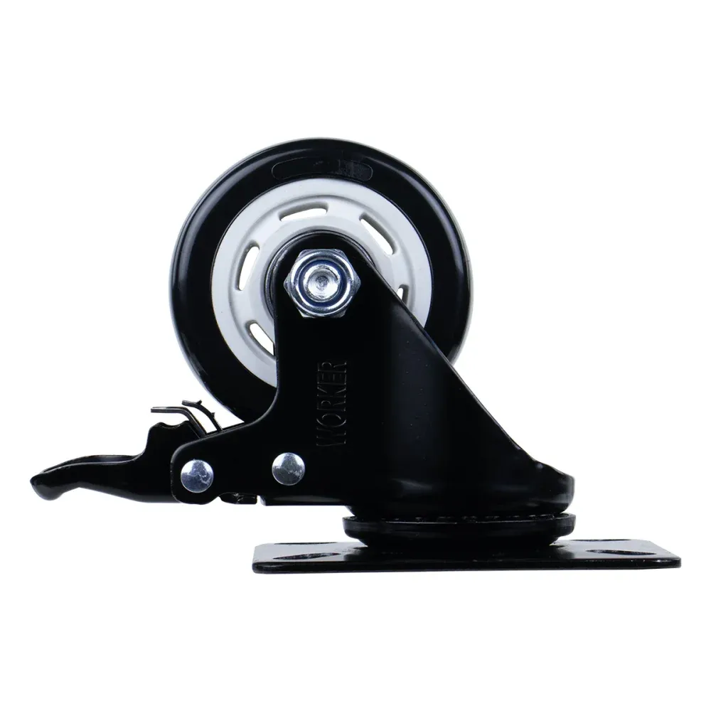 Rodízio Giratório de Poliuretano com Freio 40mm Preto Worker