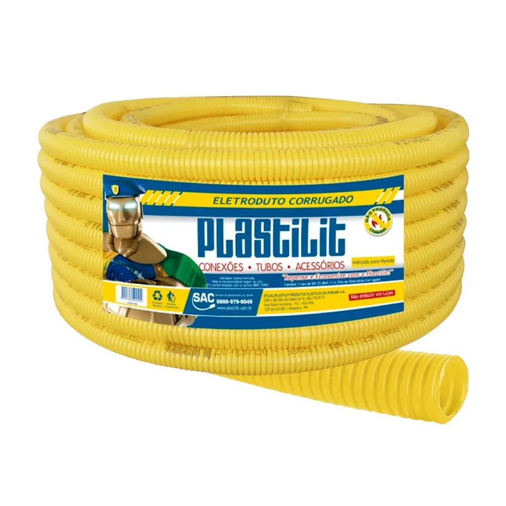 Eletroduto Corrugado Amarelo 20mmX50M Plastilit