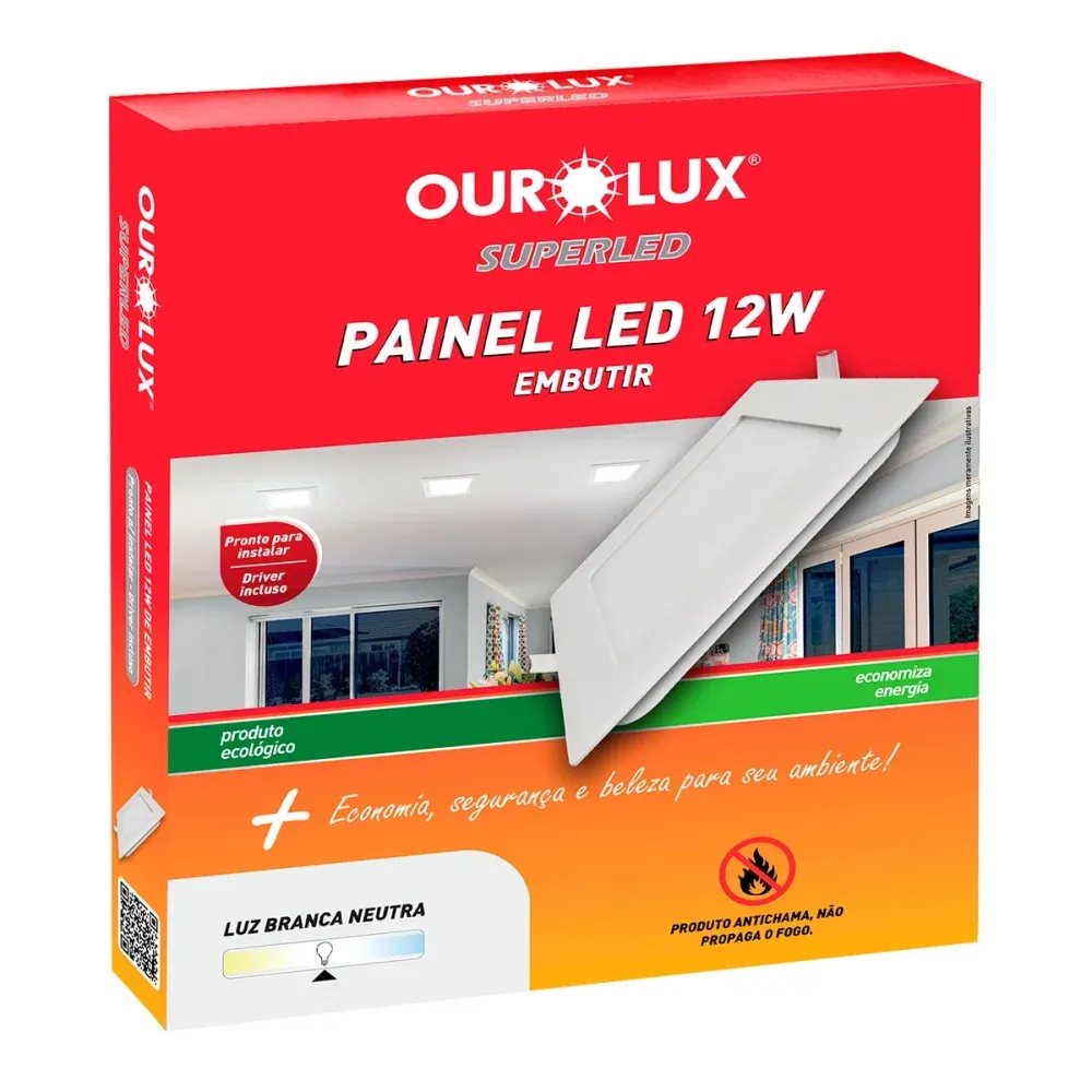 Painel Led Embutir 12W BIV 6500K Quadrado Ourolux - Imagem 2