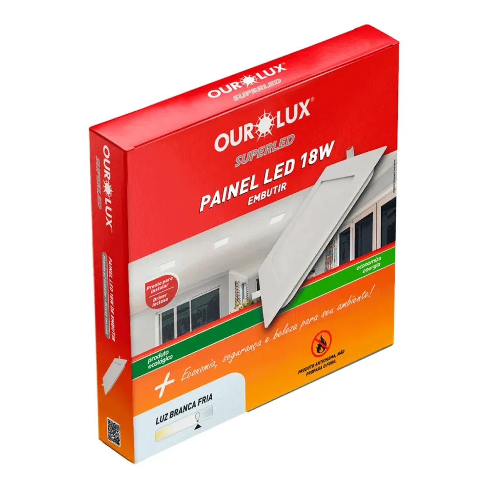 Painel Led Embutir 18W BIV 4000K Quadrado Ourolux - Imagem 2