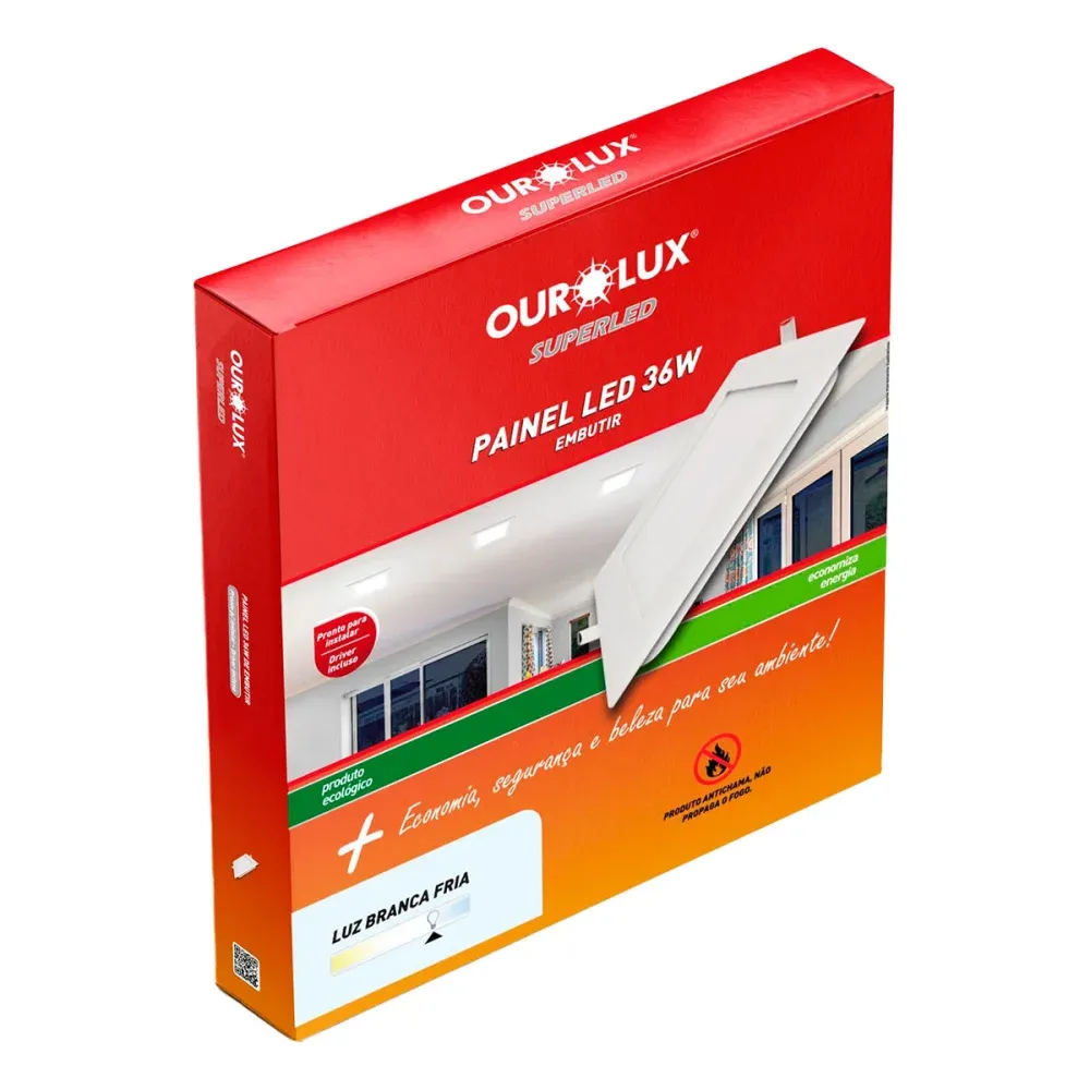Painel Led Embutir 36W BIV 6500K Quadrado Ourolux - Imagem 2