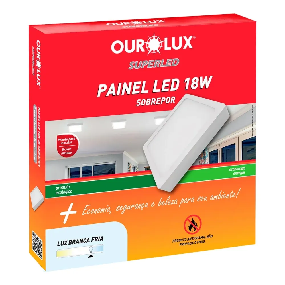 Painel Led Sobrepor 18W BIV 6500K Quadrado Ourolux - Imagem 2