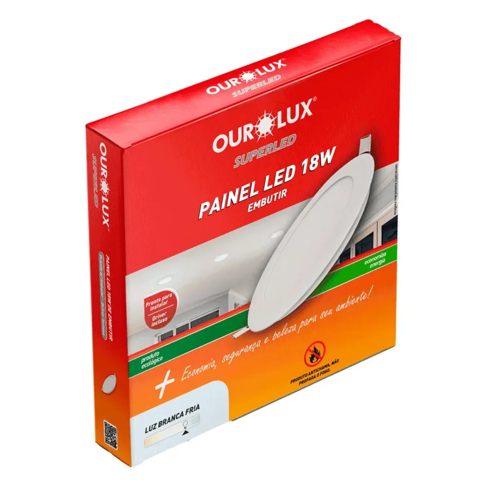 Painel Led de embutir 18W Biv 6400K 206mm Redondo Ourolux - Imagem 2