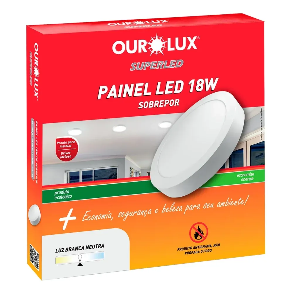 Painel Led de sobrepor 18W Biv 6500K 30cm Redondo Ourolux - Imagem 2
