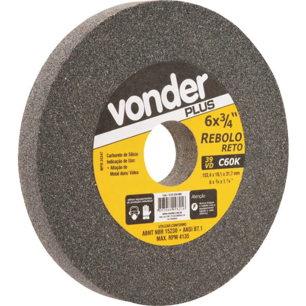 REBOLO RETO 6 X 3/4 39CVD GRAO 60 VERDE VONDER PLUS