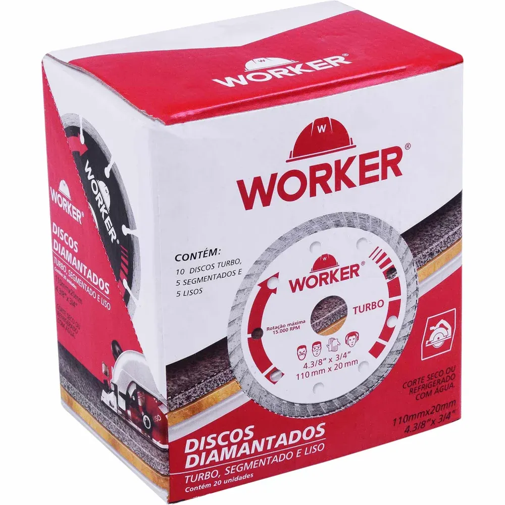 Kit de Disco Diamantado 110mm x 20mm 20 Peças Worker - Imagem 3