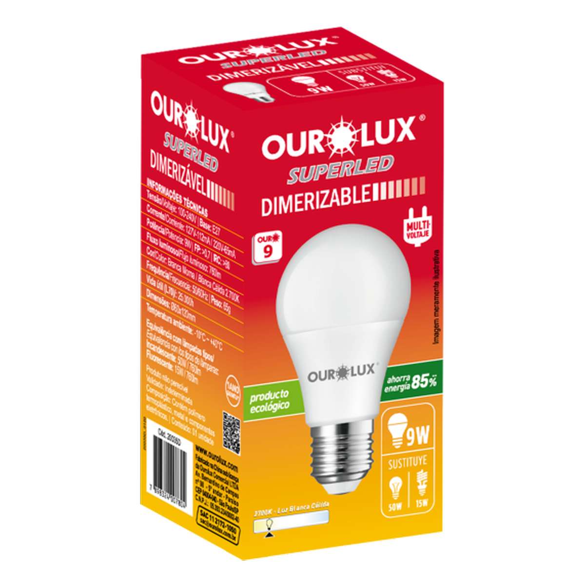 Lâmpada LED 9W 2700K Dimerizável Bivolt E27 Ourolux