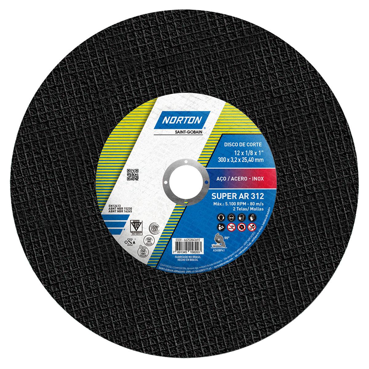 Disco de Corte Super Aços Ar 312 300x3.2mm Norton