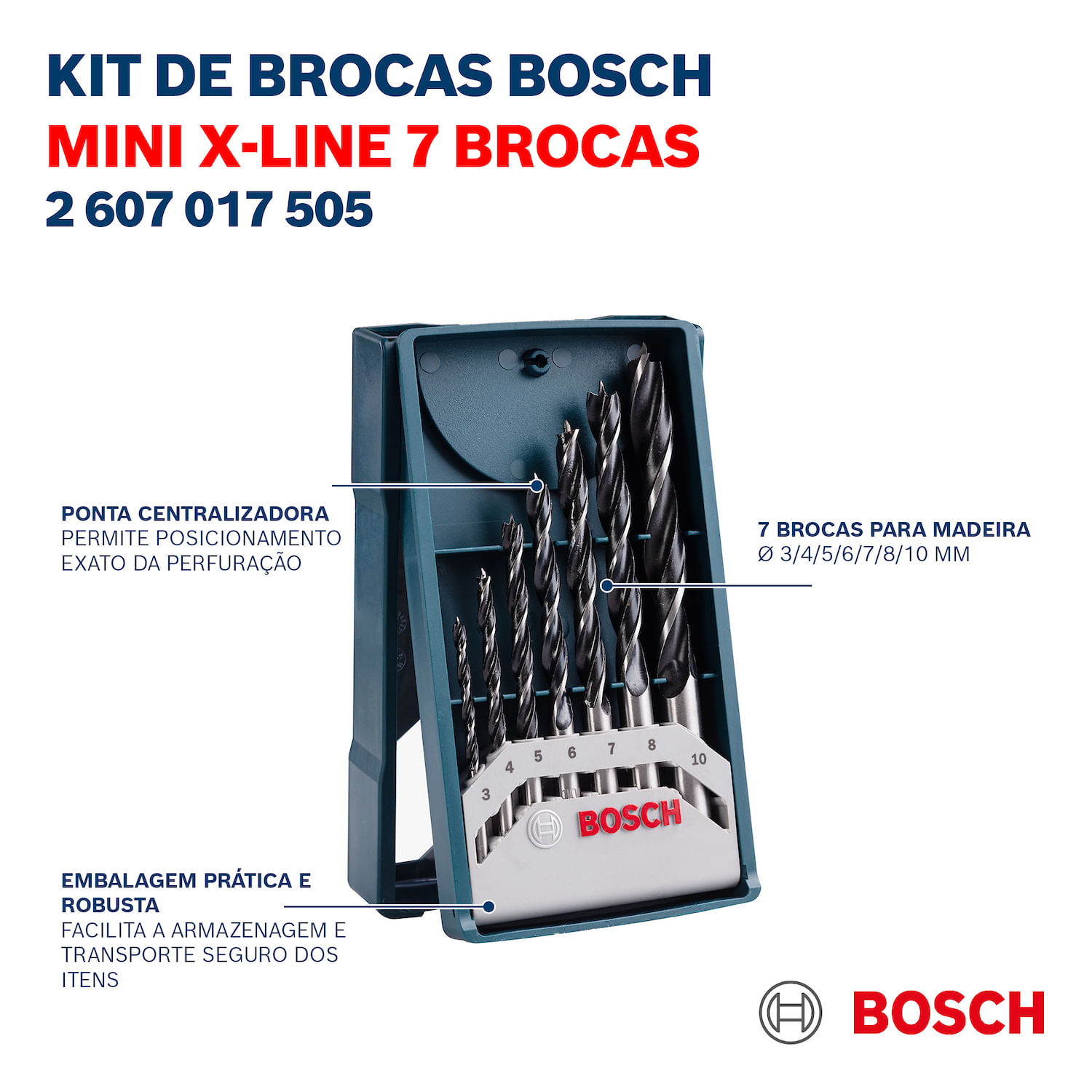 Jogo de brocas Madeira Mini X-Line 3-10mm 7 peças Bosch - Imagem 6