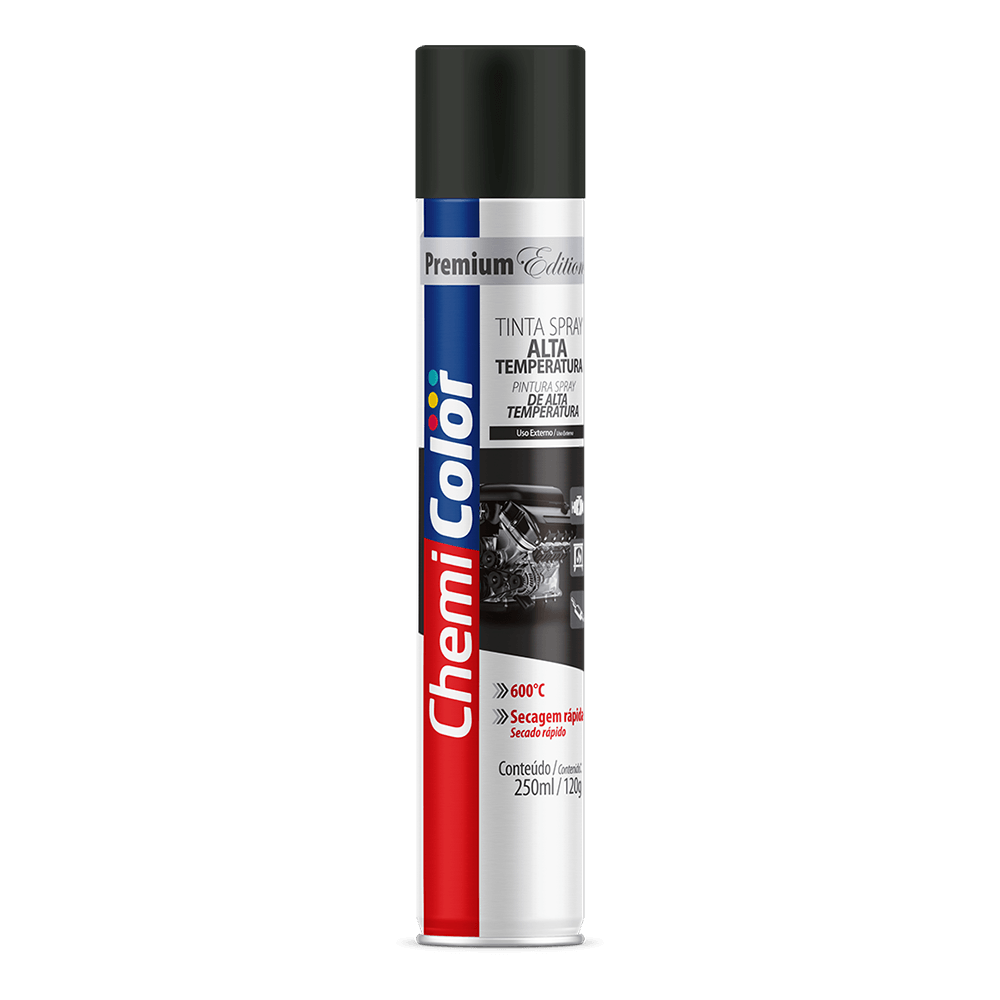 Tinta Spray Alta Temperatura 250ml/120g Preto Fosco CHEMICOLOR