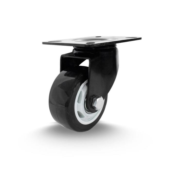 Rodízio Giratório com Placa Preta 80x105mm Sem Freio Colson