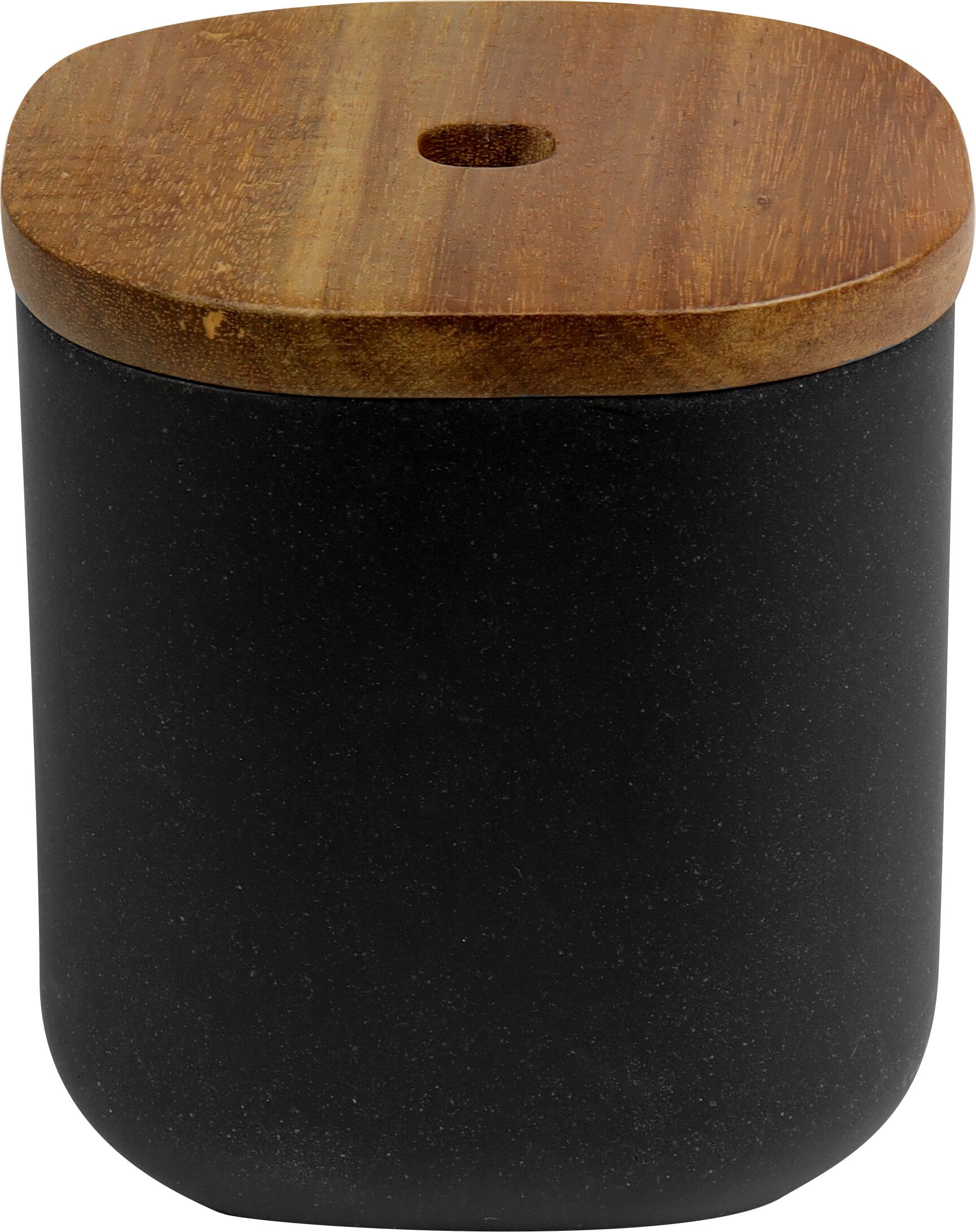 Porta Algodão Redondo Madeira Preto Kala