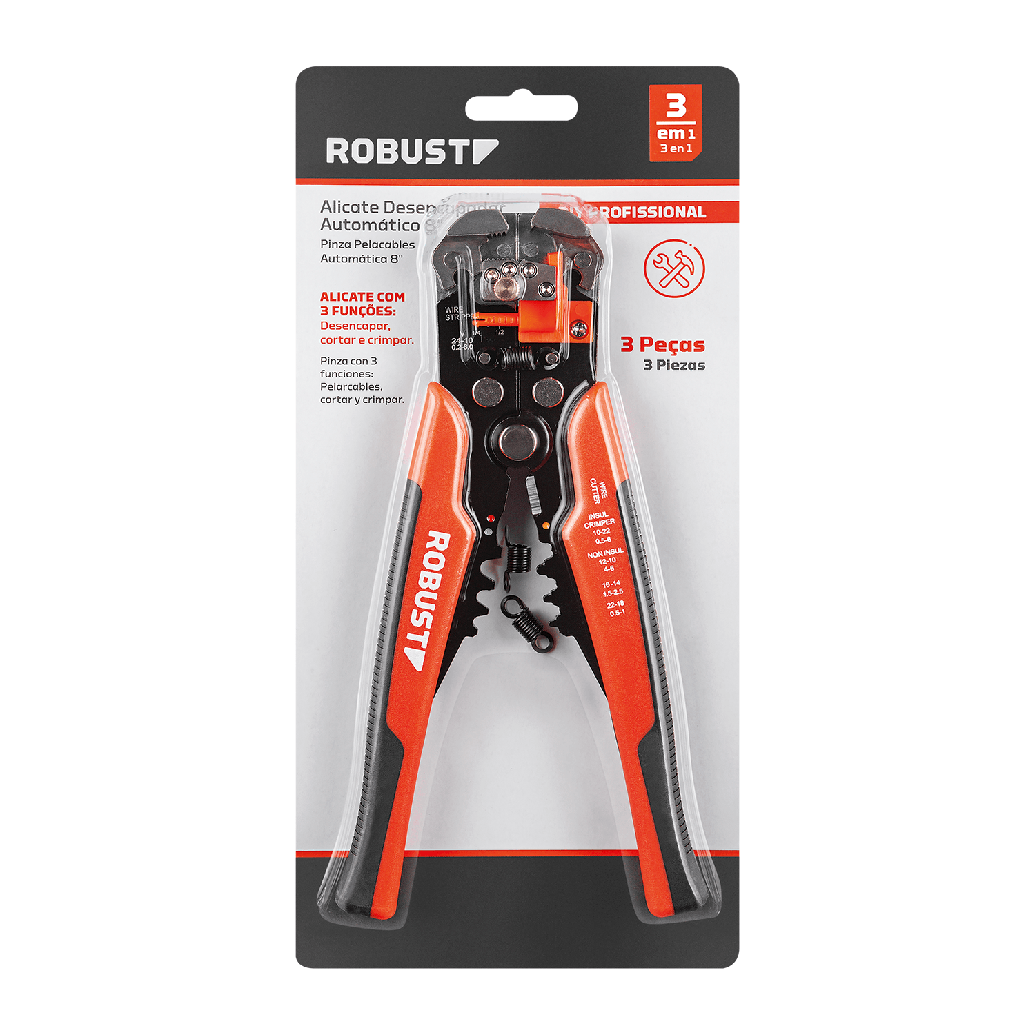 Alicate Desencapador Fio 8" Automático Robust - Imagem 2
